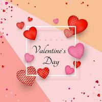 Happy Valentines day greeting card or invitation design. February 14 day of love and romantic. Be my Valentine. Holiday banner with red hearts. Vector illustration