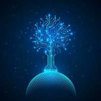 Circuit tree on network sphere. Abstract futuristic hologram sci fi background. Vector illustration