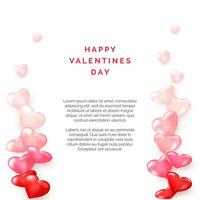 Valentine card with side frame from hearts. Romantic decoration element for Valentines Day or Womens Day. Vector illustration isolated on white background