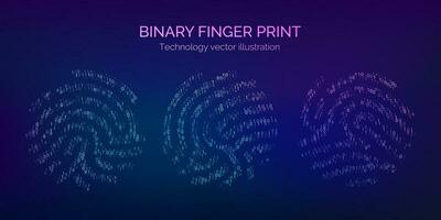 Set of binary code fingerprint. Digital key for software identification. Biometric id. Fingerprint scanner in futuristic technology system. Vector illustration