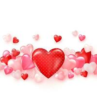 Groupe of glossy red hearts. Bright Valentines day background. Vector