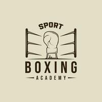 boxing logo vector line art vintage illustration template icon graphic design. fighting sport sign or symbol for academy or club or for competition or shirt print with retro typography concept