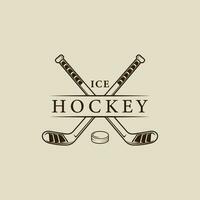 ice hockey stick and puck logo line art vintage vector illustration template icon graphic design. winter sport club sign or symbol for tournament or shirt print stamp with typography style