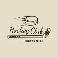 ice hockey puck and stick logo line art vintage vector illustration template icon graphic design. winter sport club sign or symbol for tournament or shirt print stamp concept