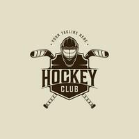 helmet and stick ice hockey logo vintage vector illustration template icon graphic design. winter sport sign or symbol with emblem for tournament or club shirt print stamp with retro typography style