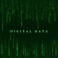 Background in a matrix style. Digital virtual reality visualization. Green random numbers. Sci fi or futuristic backdrop. Encoded data. Vector illustration