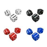 Set of 3d color dices. Render realistic dice. Casino and betting background. Vector illustration