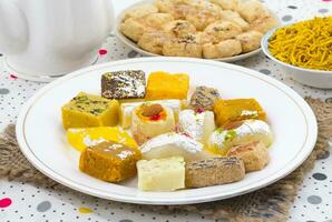 Indian Delicious Mix Sweet Food or Mix Mithai photo