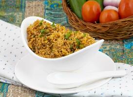 Indian Cuisine Vegetarian Fried Rice Or Pulav photo