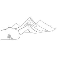 Continuous One line Mountain outline vector art illustration