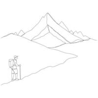 Continuous One line Mountain outline vector art illustration