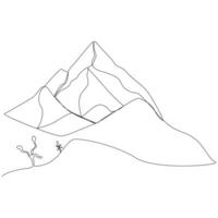 Continuous One line Mountain outline vector art illustration