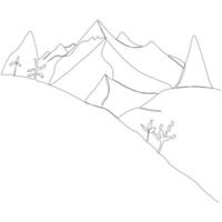 Continuous One line Mountain outline vector art illustration