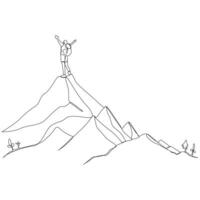 Continuous One line Mountain outline vector art illustration