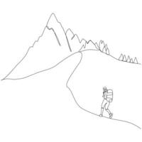 Continuous One line Mountain outline vector art illustration