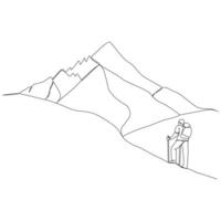 Continuous One line Mountain outline vector art illustration