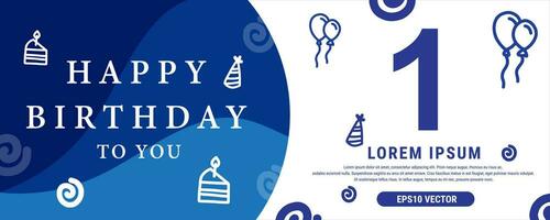 1 year celebration Creative Happy Birthday Text. Blue color decorative banner design, Vector illustration.