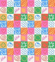 Abstract vector seamless pattern with squares and doodles elements.