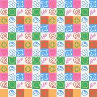Abstract vector seamless pattern with squares and doodles elements.