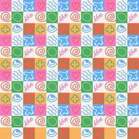 Abstract vector seamless pattern with squares and doodles elements.