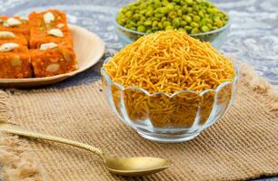 Indian Traditional Namkeen Food Bikaneri Sev photo