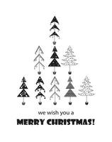 Congratulations Merry Christmas with Christmas trees. Postcard for the New Year. White background and vintage Christmas trees vector