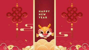 Spring Festival background design a lovely dragon and Chinese knot vector