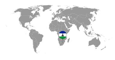 pin mapa con la bandera de lesotho en el mapa mundial. ilustración vectorial vector