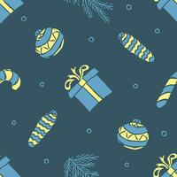 Seamless christmas pattern. New year background. Doodle illustration with christmas icons vector