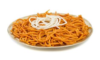Spicy Fried Vegetable Veg Chow Mein on White Background photo