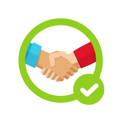 Success agreement confirmation sign with check mark or approved trust partnership decision make and tick symbol vector icon flat, concept of cooperation settlement, positive commitment proposal sign