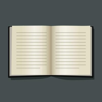 Book or textbook open pages clipart realistic object isolated on dark background