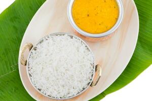 Indian Traditional Cuisine Dal Fry or Rice Also Know as Dal Chawal photo