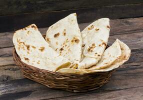 Indian Cuisine Tandoori Roti Served in Basket on Wooden Background photo