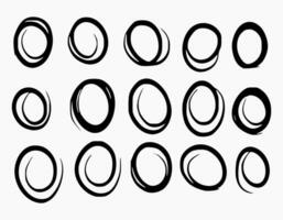 Set of circle frames with thick brush line. Hand drawn circles sketch frame. Simple black rounds scribble line circles. vector