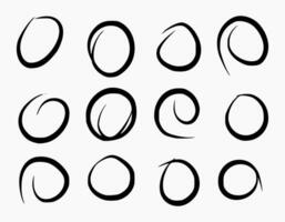 Set of circle frames with thick brush line. Hand drawn circles sketch frame. Simple black rounds scribble line circles. vector