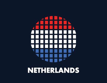 The Netherlands round flag icon. Design flag with the arrangement of squares that form a circle. Flag with red, white, blue. vector
