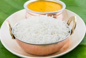 Indian Traditional Cuisine Dal Fry or Rice Also Know as Dal Chawal photo