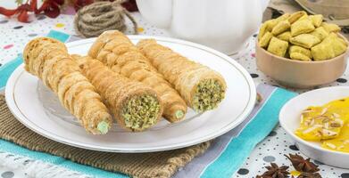 Indian Sweet Bakery Food Puff Roll with Cream photo