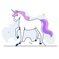 Unicorn with a multi-colored tail, flat vector illustration.