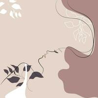 Doodle line art woman with abstract shapes and floral elements.abstract Delicate minimalistic feminine design for print,social media post,cover,packaging.Beauty and fashion industry.Vector vector