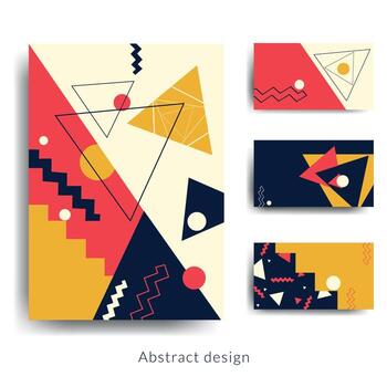 Abstract geometric poster flyer and business cards design set in a modern style. Vector templates for cards cover. Colorful background designs with abstract dynamic shapes