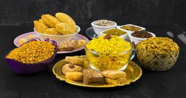 Indian Group of Diwali and Holi Celebration Food photo