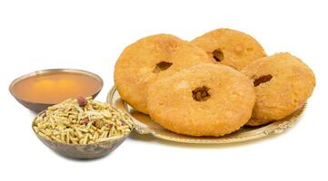 Indian Traditional Sweet Kachori on White Background photo