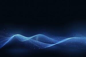 AI generated Dynamic blue particle wave. Abstract sound visualization. Digital structure of the wave flow of luminous particles. AI Generated. photo