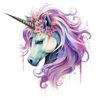 AI generated Watercolor fantasy unicorn clip art. AI Generated photo