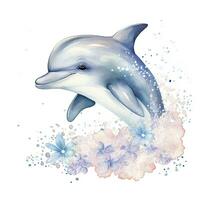 AI generated Watercolor fantasy Baby Dolphin clip art isolated white background. AI Generated photo