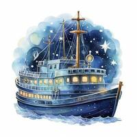 AI generated Night sea ship watercolor style for T-shirt design. AI Generated photo