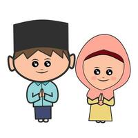 cartoon illustration of muslim couple vector