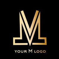 a gold letter m logo with a black background vector